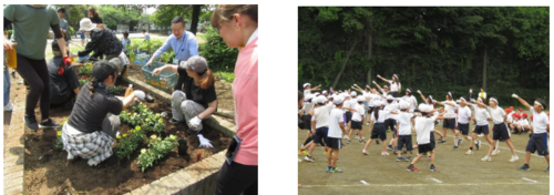 「PTA 花壇の植え替え作業」 「運動会全体練習」